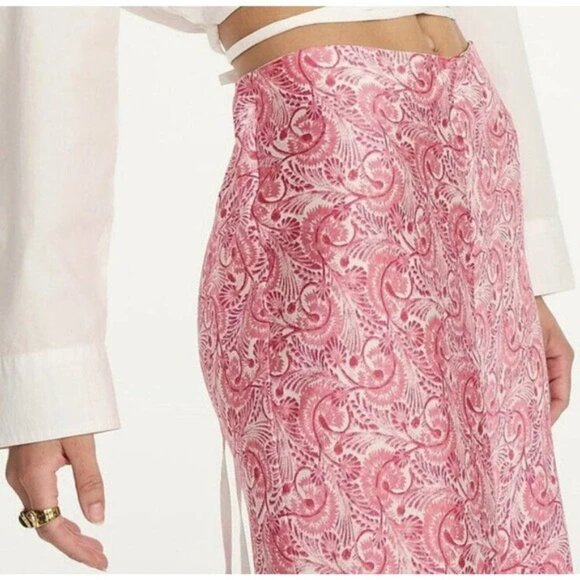 J Crew Satin Flare Slip Skirt Preppy Dandelion Swirl Antique White Pink - Picture 3 of 11